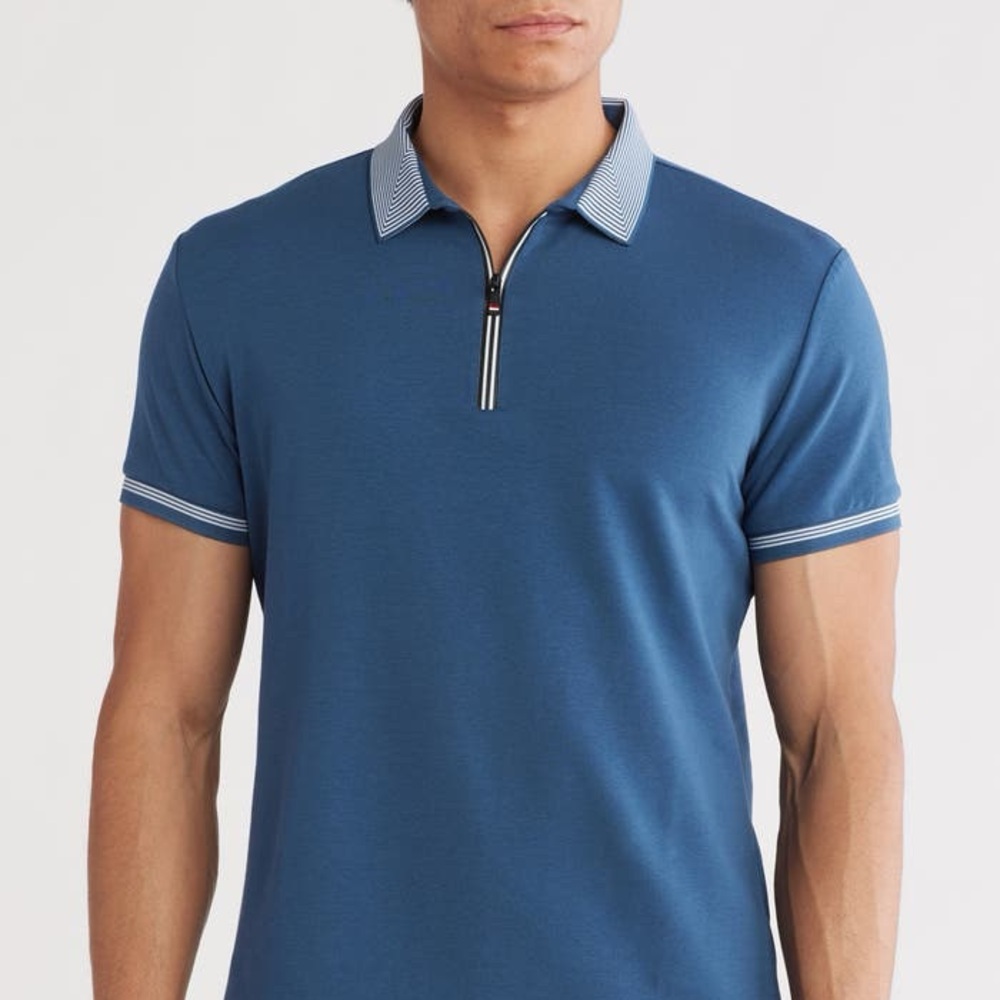 Men's Blue Zip Polo Shirt